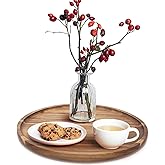 Candle Holder Tray Home Decor, Round Wood Tray for Coffee Table, Small Wooden Serving Decorative Trays for Home