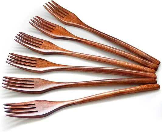 Wood Salad Mixing Dinner Fork Long Handle Serving Spoon Set Drink Soup Dessert Wooden Spoon