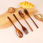 Wood Salad Mixing Dinner Fork Long Handle Serving Spoon Set Drink Soup Dessert Wooden Spoon