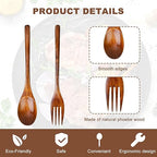 Wood Salad Mixing Dinner Fork Long Handle Serving Spoon Set Drink Soup Dessert Wooden Spoon