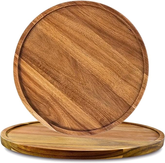 Candle Holder Tray Home Decor, Round Wood Tray for Coffee Table, Small Wooden Serving Decorative Trays for Home