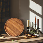 Candle Holder Tray Home Decor, Round Wood Tray for Coffee Table, Small Wooden Serving Decorative Trays for Home
