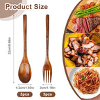 Wood Salad Mixing Dinner Fork Long Handle Serving Spoon Set Drink Soup Dessert Wooden Spoon
