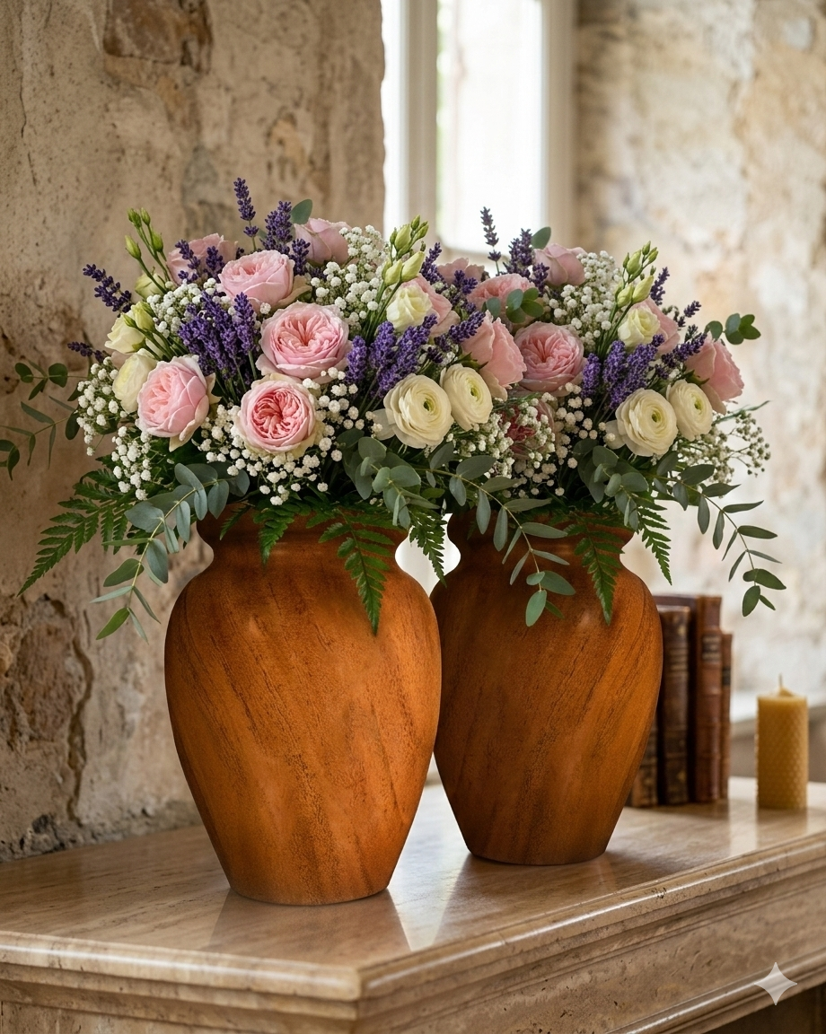 2 Modern Rustic Wooden Classic VASE Eco-Friendly Handmade Lightweight Decorative Tabletop Customizable Wedding