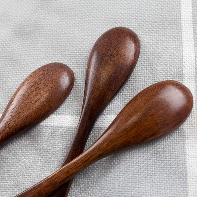 Wood Salad Mixing Dinner Fork Long Handle Serving Spoon Set Drink Soup Dessert Wooden Spoon