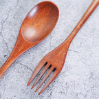 Wood Salad Mixing Dinner Fork Long Handle Serving Spoon Set Drink Soup Dessert Wooden Spoon
