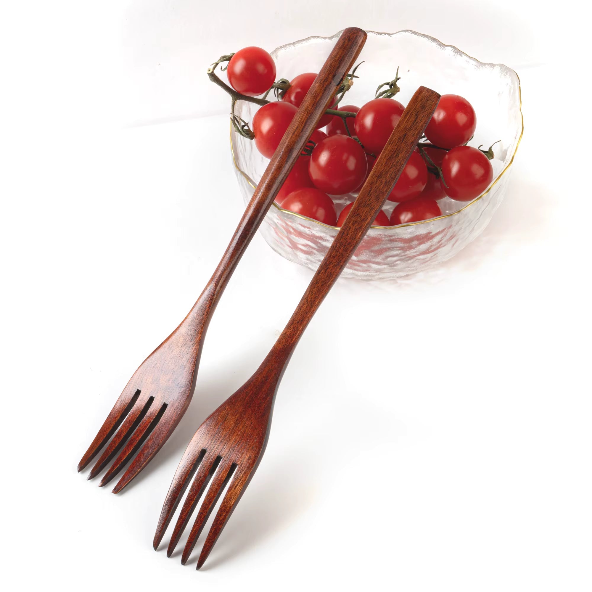 Wood Salad Mixing Dinner Fork Long Handle Serving Spoon Set Drink Soup Dessert Wooden Spoon