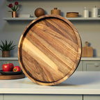 Candle Holder Tray Home Decor, Round Wood Tray for Coffee Table, Small Wooden Serving Decorative Trays for Home